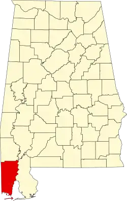 Map of Alabama highlighting Mobile County