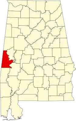 Map of Alabama highlighting Sumter County