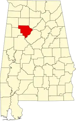 Map of Alabama highlighting Walker County