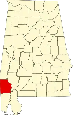 Map of Alabama highlighting Washington County