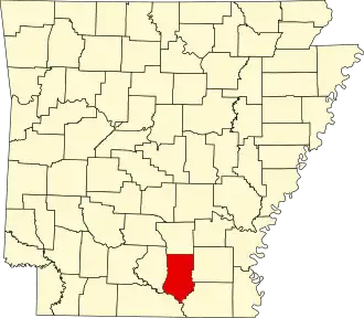 Map of Arkansas highlighting Bradley County