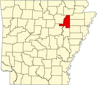Map of Arkansas highlighting Jackson County
