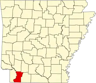 Map of Arkansas highlighting Lafayette County