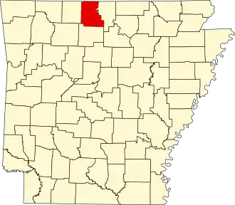 Map of Arkansas highlighting Marion County