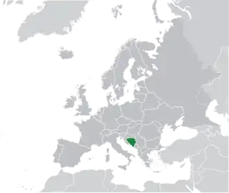 Location of&nbsp;Bosnia and Herzegovina&nbsp;(green) in Europe&nbsp;(dark grey)