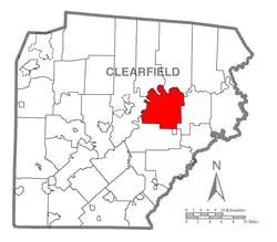 Map of Clearfield County, Pennsylvania highlighting Bradford Township