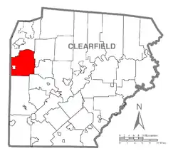 Map of Clearfield County, Pennsylvania highlighting Brady Township