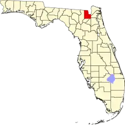 Map of Florida highlighting Baker County