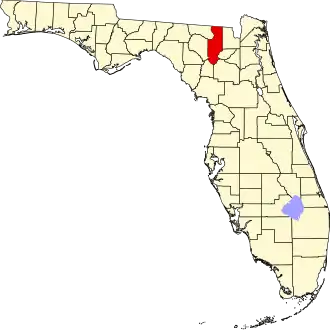 Map of Florida highlighting Columbia County