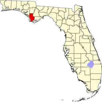 Map of Florida highlighting Gulf County