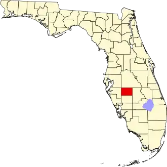 Map of Florida highlighting Hardee County