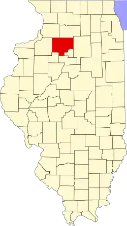 Map of Illinois highlighting Bureau County