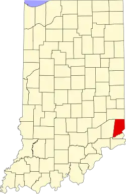 Map of Indiana highlighting Dearborn County