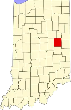 Map of Indiana highlighting Delaware County