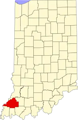 Map of Indiana highlighting Gibson County