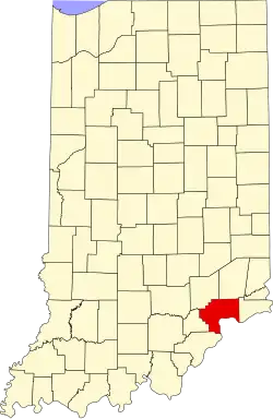 Map of Indiana highlighting Jefferson County