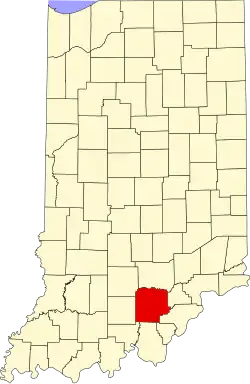 Map of Indiana highlighting Washington County