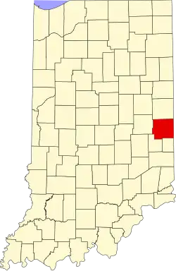 Map of Indiana highlighting Wayne County