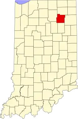 Map of Indiana highlighting Whitley County