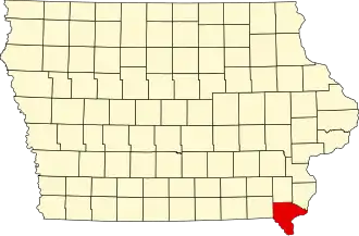 Map of Iowa highlighting Lee County