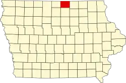 Map of Iowa highlighting Worth County
