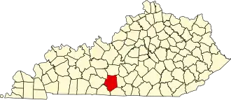 Map of Kentucky highlighting Barren County