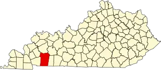 Map of Kentucky highlighting Christian County