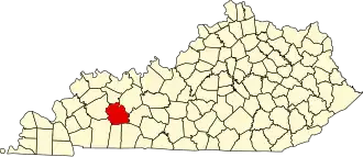 Map of Kentucky highlighting Muhlenberg County