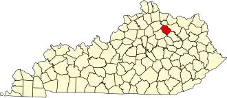 Map of Kentucky highlighting Nicholas County