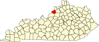 Map of Kentucky highlighting Oldham County
