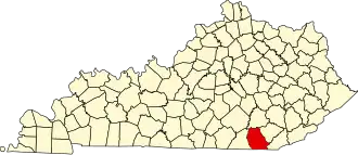 Map of Kentucky highlighting Whitley County