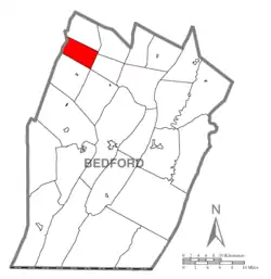 Map of Bedford County, Pennsylvania highlighting Lincoln Township