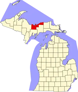 Map of Michigan highlighting Alger County
