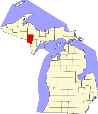 Map of Michigan highlighting Dickinson County