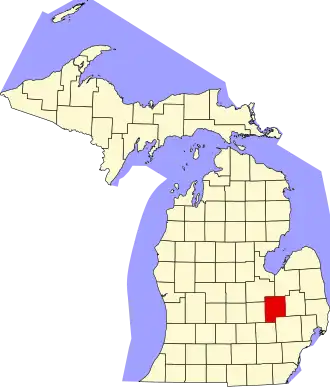 Map of Michigan highlighting Genesee County