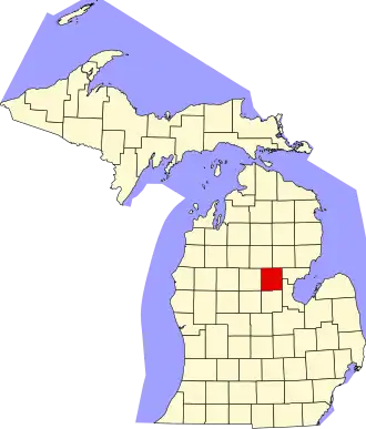 Map of Michigan highlighting Gladwin County