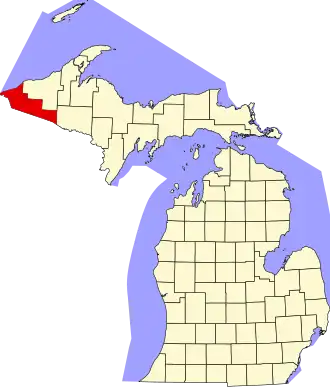 Map of Michigan highlighting Gogebic County