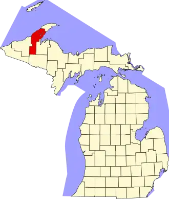 Map of Michigan highlighting Houghton County