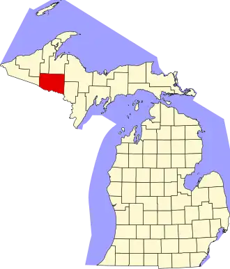 Map of Michigan highlighting Iron County