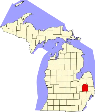 Map of Michigan highlighting Lapeer County