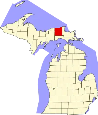Map of Michigan highlighting Luce County