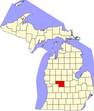 Map of Michigan highlighting Montcalm County