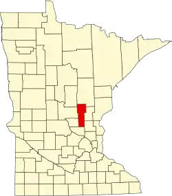 Map of Minnesota highlighting Mille Lacs County