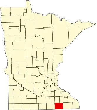 Map of Minnesota highlighting Mower County
