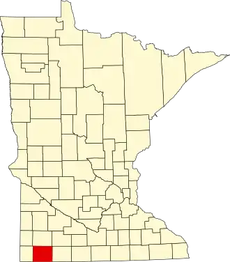 Map of Minnesota highlighting Nobles County