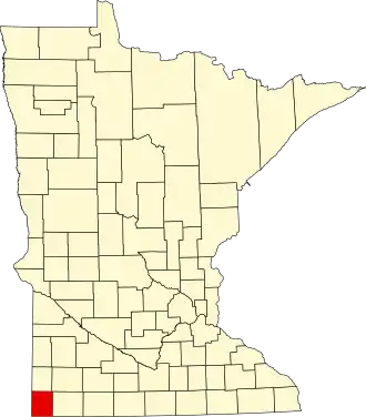 Map of Minnesota highlighting Rock County