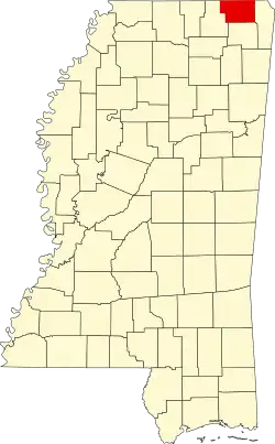 Map of Mississippi highlighting Alcorn County