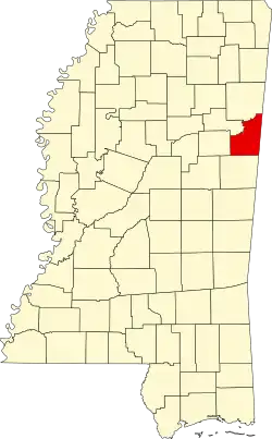 Map of Mississippi highlighting Lowndes County