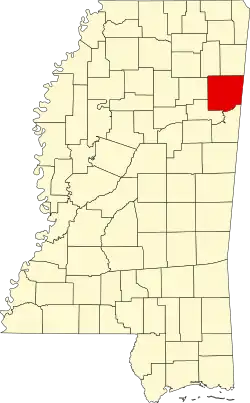 Map of Mississippi highlighting Monroe County