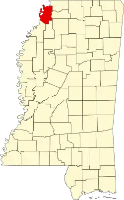 Map of Mississippi highlighting Tunica County